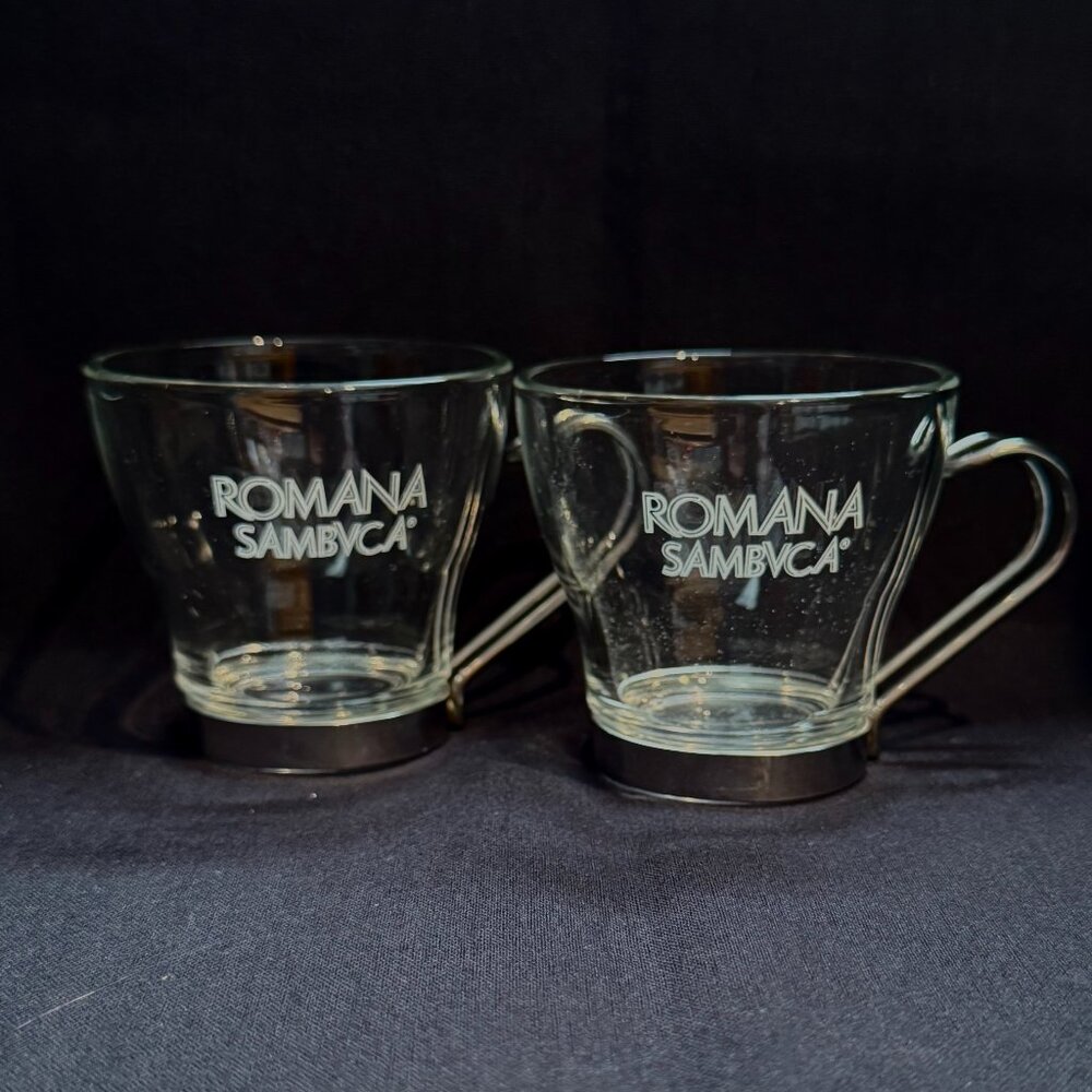 Brand New 2 Espresso Sized Glass Cups Romano Sambuca